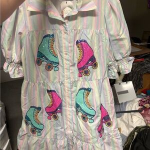 Striped Dress with Roller Skate Design